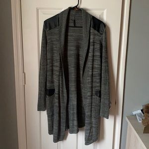 Marled Gray with Leather Detail Cardigan